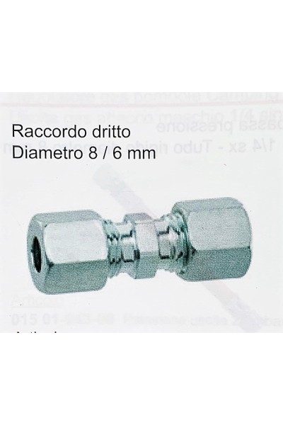 RACCORDO GAS DRITTO A RIDUZIONE TUBO 8-6 MM