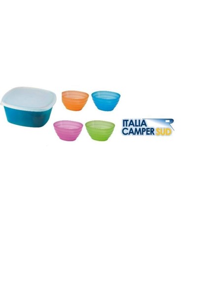 SET DI INSALATIERA CON COPERCHIO E 4 CIOTOLE COLORATE