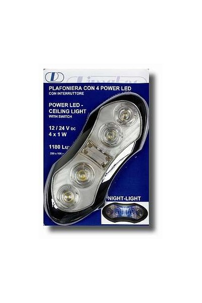 PLAFONIERA SUPERSTAR CON 4 POWER LED ARGENTATA CON LUCE DI CORTESIA BLU