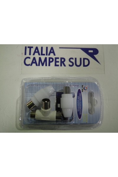 KIT CONNETTORI CAVO TV COMPOSTO DA 1 CONNETTORE MASCHIO, 1 CONNETTORE FEMMINA  1 T.