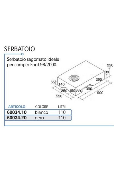 SERBATOIO SAGOMATO  PER FORD TELAIO  DAL 98-2000  BIANCO LT110