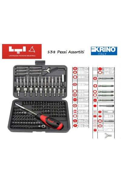 KIT CASSETTA ATTREZZI CON ASSORTIMENTO 138 PEZZI BITS ASSORTITI KRINO