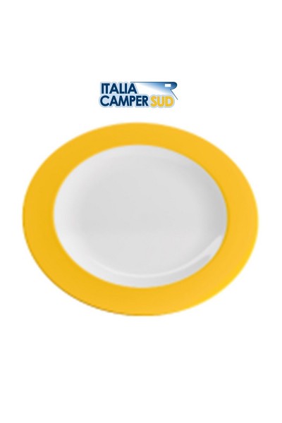 PIATTO PIANO  GIALLO E BIANCO IN PLASTICA TERMOINDURENTE