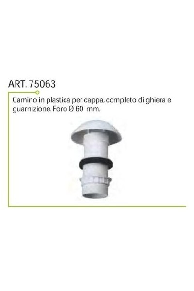 CAMINO IN PLASTICA PER CAPPA COMPLETO DI GHIERA E GUARNIZIONE COLORE BIANCO FORO DA 60 MM